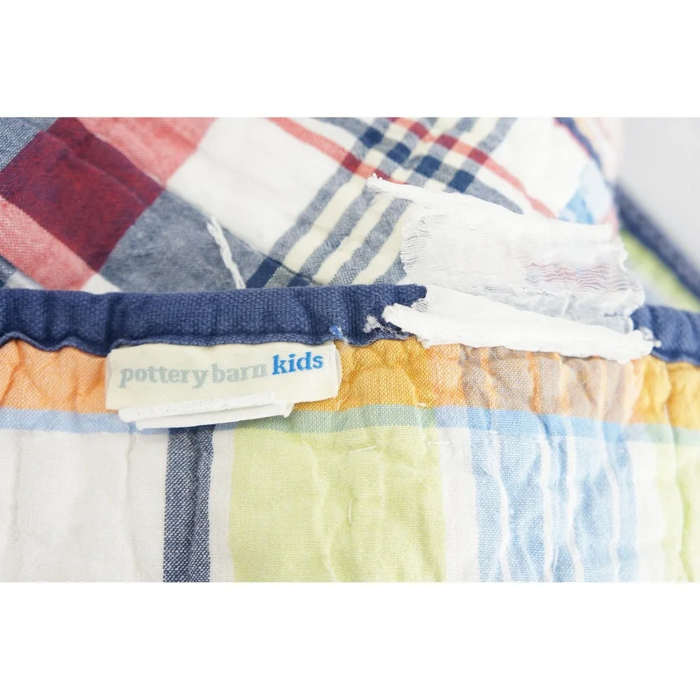 Pottery Barn Kids Quilt Twin Multicolor Madras Plaid Patchwork Cotton VGC
